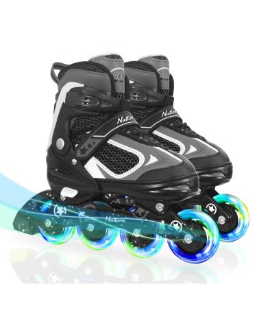 MonSports Adjustable Inline Skates for Kids,Red/Black/Blue Blade Roller Skating with Light-up Wheels for Beginner Boys,Girls and Youth Teens Size S-M-L black Large(US 5-8)Youth