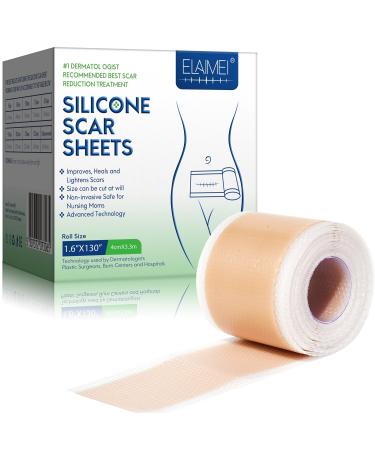 Silicone Scar Sheets(1.6"x130"-3.3M) Medical Grade Silicone Scar Tape Silicone Strips for Scar Healing Painless Scar Removal Tape for All Surgical Incisions C-Section Burn Keloid Acne 1.6"x130"-3.3M 1.6"x130"-3.3m Tape Roll