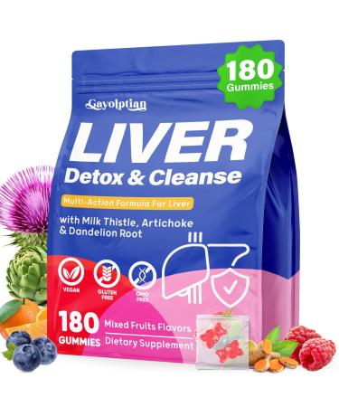 Liver Detox Cleanse & Repair, 2000mg Milk Thistle Liver Detox , Herbal Liver Support Supplement with Beetroot, Dandelion Root, Turmeric, Glutathione for Gut Health, Metabolism, Energy, 180 Gummies 180 Count (Pack of 1)
