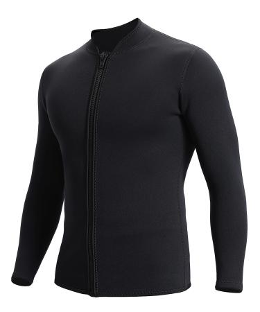 FLEXEL Wetsuit Top Mens Women 3mm Neoprene Long Sleeve Front Zipper 2MM Mens Wetsuit Top for Diving Snorkeling Surfing Kayaking Canoeing 3X-Large Men/black