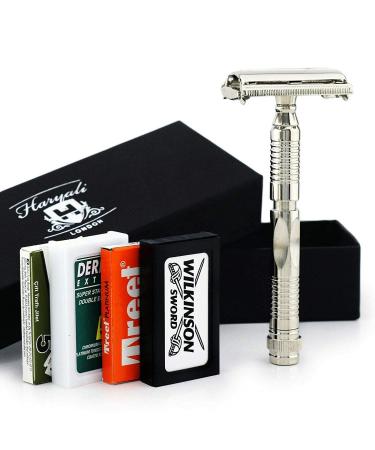 Navaja de Afeitar Butterfly de Safety -Afeitadora Tradicional Cl sica Para Hombres -5 Cuchillas de Doble Borde Incluidas -Mango -Mango de Sujeci n Segura