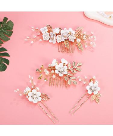 Didiseaon Flower Bridal Combs Bridal Flower Hair Accessory Rhinestone Hairpin Rhinestones Wedding Side Comb Handmade Flower Pearl Hairpin for Wedding Bridal - Buy Online on GoSupps.com
