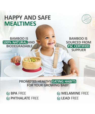 Eco Rascals Natural Bamboo Baby/Toddler Bowl & Spoon Set | Suction Base | BPA Free (Red) | Weaning Feeding Set - Buy Online on GoSupps.com