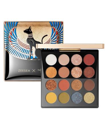 zeesea The British Museum Egypt Collection Eyeshadow Shimmer Matte Glitter (01 ANDERSON CAT) 16 Colors Eyeshadow Palette 01 SUNSET