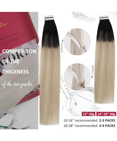 Shop Moresoo Ombre Tape-in Hair Extensions | Real Balayage Black to Blonde | 35cm 20 Pieces 50g - Buy Online on GoSupps.com