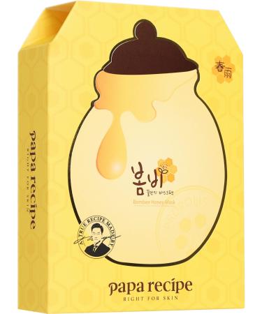 Papa Recipe Bombee Sheet Mask Korean moisturizing honey mask pack for dehydrated and sensitive skin 10 sheets (Yellow)