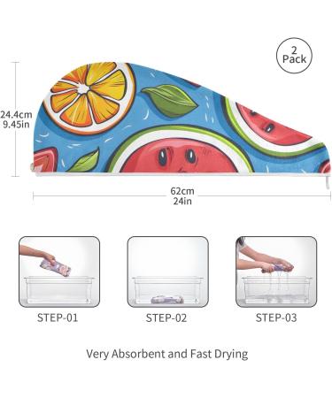 Watermelon Strawberry Orange Hair Towel 2 Pack | Super Absorbent Quick Dry Hair Turbans for Women & Girls - Buy Online on GoSupps.com