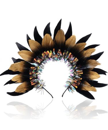 Flayem Sequin Feather Headband Carnival Fascinator Hair Band Photography Props Hair Accessories for Party Cosplay Festival