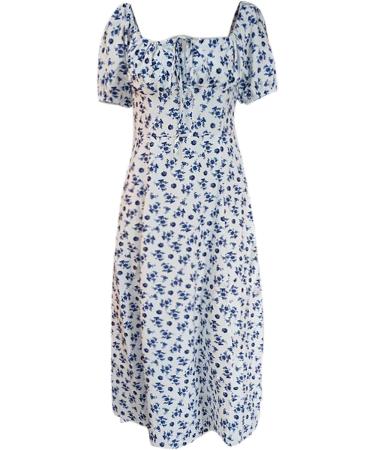 Women's Floral Flowy Boho Midi Dress - Short Sleeve Summer Beach Split Long Dress in Light Blue - Size Small - Buy Online on GoSupps.com