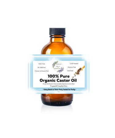 Kingdom Wells Essentials 100% Pure Organic Castor Oil 16oz | Hexanne- Free Cold-pressed Glass Bottle Moisturizing Skin and Hair Care Lashes & Brows