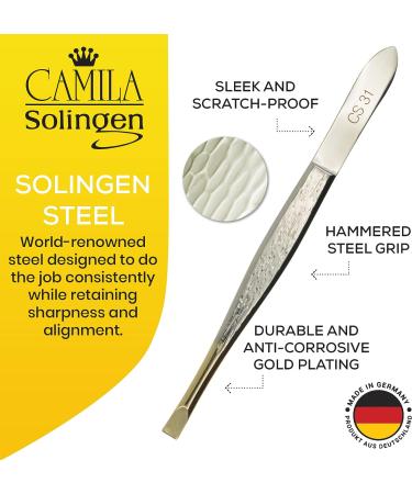 Camila Solingen CS31 3.5 Gold Tipped Surgical Tweezers - German Stainless Steel, Straight Tip, for Flawless Facial Hair & Eyebrow Shaping - Men/Women - Buy Online on GoSupps.com