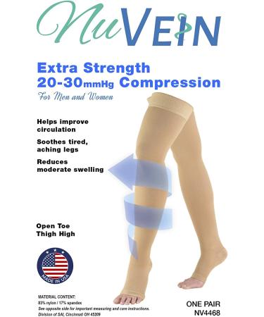 NuVein 20-30 mmHg Thigh High Compression Stockings - Open Toe - Black - Medium (1 Pair) - Buy Online on GoSupps.com