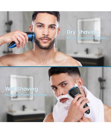 SweetLF Electric Razor for Men - 2023 Waterproof Rechargeable Shaver with LED Display | Ideal Wet & Dry Rotary Electric Shaver Gift for Dad Husband Boyfriend (Black Blue - Buy Online on GoSupps.com