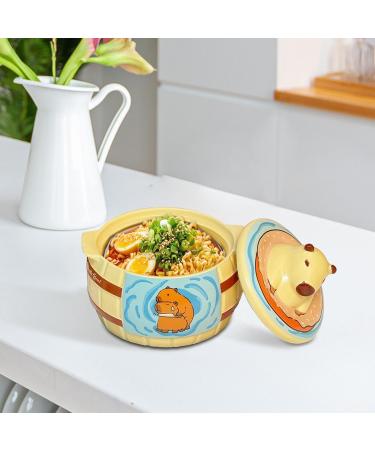 Ioensy Capybara Ceramic Ramen Bowl Noodles Bowl Multifunctional Premium with Lid Cover Porridge Bowl for Home Birthday Gift Gift - Buy Online on GoSupps.com