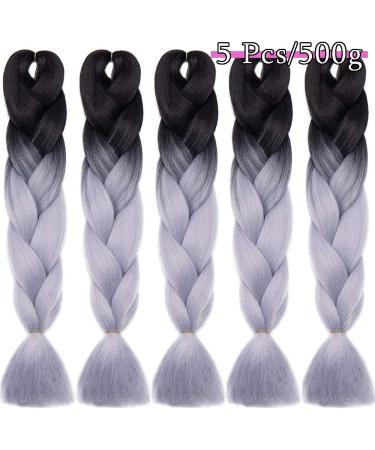 SEGO 5 Pieces Ombre Hair Braid Extensions - 24 Black & Silver Gray Crochet Braiding Hair for Stunning Hairstyles - Buy Online on GoSupps.com