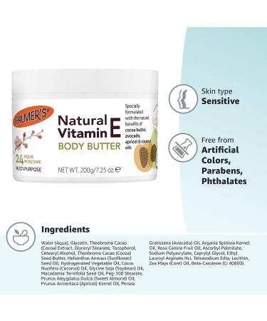 Palmer's Natural Vitamin E Body Butter 7.25 oz - Nourishing Moisturizer for Soft Skin - Buy Online on GoSupps.com