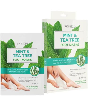 Skin 2.0 Tea Tree and Mint Foot Masks Moisturizing Socks - Fights Athlete's Foot, Detoxifies & Exfoliates, Relaxing & Cooling Foot Mask - Cruelty Free Korean Skincare For All Skin Types - 3 Pairs