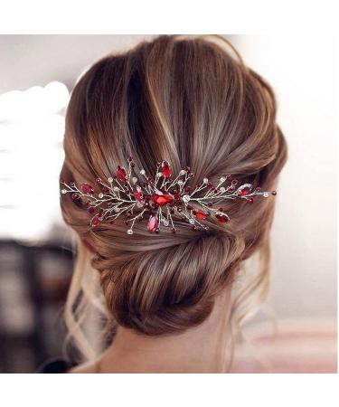 Bridal Wedding Hair Comb Wine Red Crystal Hair Vine for Women Girls Party Banquet - Buy Online on GoSupps.com