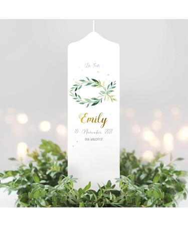 Personalized Wall Decal Baptism Candle for Boys - Fish Leaf Wreath Motif 25cm x 7cm | Unique Baptism Gift - Buy Online on GoSupps.com