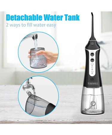 TUREWELL Cordless Oral Irrigator - 300ML Portable Waterproof Water Flosser | 3 Modes, 5 Tips | Teeth & Braces Cleaner - Buy Online on GoSupps.com