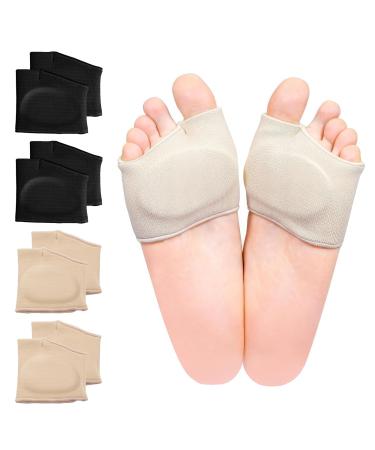 4 Pairs of Metatarsal Pads with Gel Pads for Women and Men Ball of Foot Cushions for Sesamoiditis Morton's Neuroma Metatarsalgia Calluses Blisters and Diabetic Feet(Beige+Black Small)