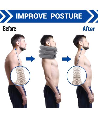 RAKZU Inflatable Cervical Neck Traction Device - Adjustable Collar for Neck Support and Pain Relief - Gray - Buy Online on GoSupps.com