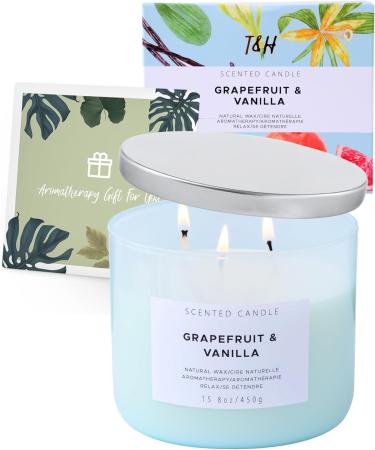 Grapefruit Vanilla 3 Wick Scented Candle | Aromatherapy Stress Relief | Natural Soy Candle | 15.8 oz Spa Freshness | Highly Scented Candle for Home & Relaxation - Buy Online on GoSupps.com