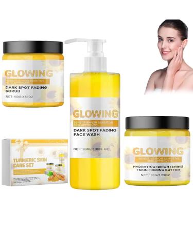 Glow Combo Skin Care Set 3 In 1 Turmeric Combo Skincare Set Turmeric Skin Care Kit Natural Exfoliation and Hydration Brighten Skin (1 Set)