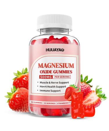 Magnesium Oxide Gummies 500mg for Adults & Kids Chewable Magnesium Oxide Supplement for Nerve Muscle Immune Support Sugar Free Strawberry Flavor 60 Count 60 Count (Pack of 1)