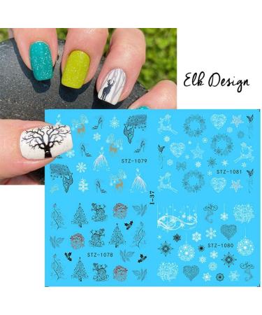 4 In 1 Nail Art Decorations Deer Christmas Tree DIY Manicure Snow Nails Stickers Xmas Design Lace Black White(I-39) - Buy Online on GoSupps.com