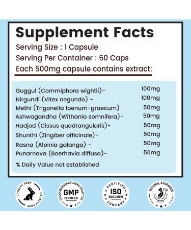 VEDIKROOTS RthoEase | Natural Ayurvedic Herbal Supplement | Used to Support Joint Wellness Flexibility & Good Health for Adults| 60 Capsules (Pack of 1) - Buy Online on GoSupps.com