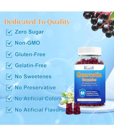 2 Pack Quercetin with Bromelain Gummies, Quercetin 1200MG with Vitamin C Zinc & Elderberry for Immune System & Allergy, Chewable & Vegan Gummies, Mixed Berry Flavor 120 Cts 60 Count (Pack of 2) - Buy Online on GoSupps.com