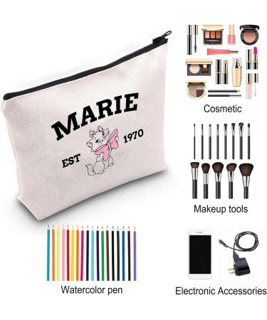 Bauna Cosmetic Bag - Cartoon Cat Motif 'Marie Est 1970' | Zipper Travel Bag for Cat Lovers | Perfect Gift - Buy Online on GoSupps.com