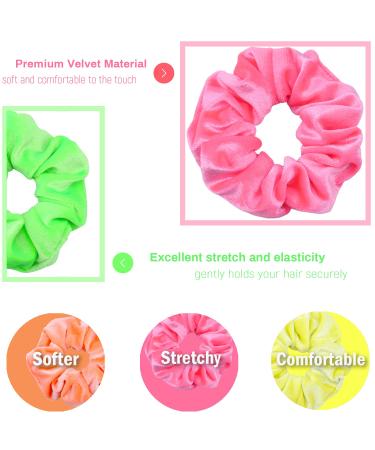 IVARYSS Neon Velvet Hair Scrunchies - 12 Pack | Premium Soft Elastic Bands for Women & Girls - Solid Colors | 80s Hair Accessories - Buy Online on GoSupps.com