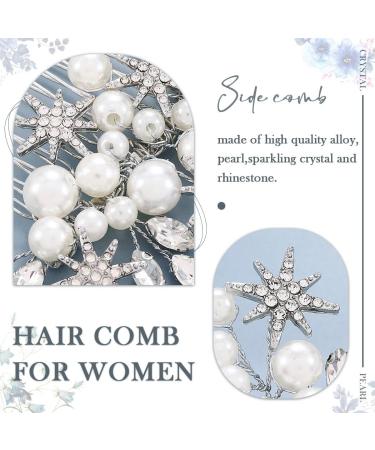 Handcess Bridal Pearls Hair Comb Splitter Rhinestone Star Hair Pieces Crystal Bridal Side Combs Wedding Hair Accessories for Women and Girls - Buy Online on GoSupps.com
