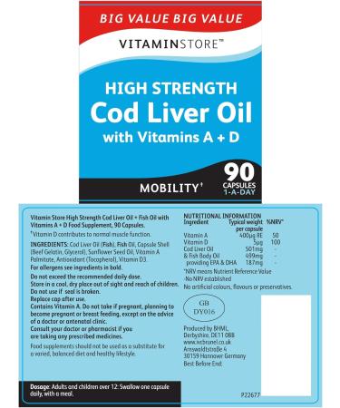 Vitamin Store Cod Liver Oil High Strength 1000mg with Vitamins A & D 90 Capsules per Tub Pack of 2 Tubs 6 Months Supply - Buy Online on GoSupps.com