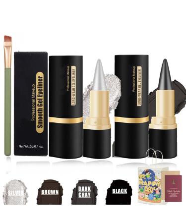 Ayky Eyeliner Ayky Eye Liner Ayky Eyeliner Cream Ayky Long Wear Gel Eyeliner Ayky Natural Black Eyeliner Cream Eye Black Smokey Eyeshadow Palette Stick Goth Halloween Makeup (Silver+Dark Gray)
