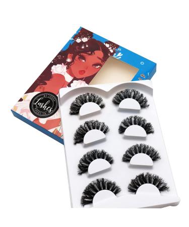 Losha Lashes Wavy and Fluffy False Eyelashes 4 Pairs | Waved Wispy Faux Mink Lashes for Dramatic Look | Thick Exaggerated Fake Eye Lashes - MS07-B Wavy Lashes-01 - Buy Online on GoSupps.com