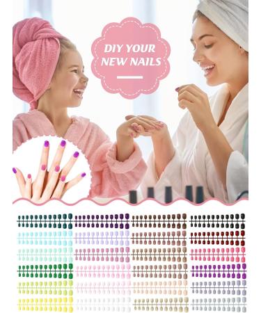 576 Pieces Kids Short False Nails EBANKU Children Short Square Glossy Press on Nails Round Full Cover Fake Nails 24 Colors Artificial Nail Tips Fingernails Decoration for Girls Kids - Buy Online on GoSupps.com