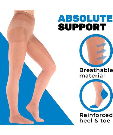 Absolute Support USA Made Light Compression Tights 8-15mmHg for Women - High Waist Pantyhose for Travel and Office - Nude, Size Large - Buy Online on GoSupps.com