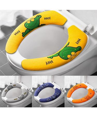 Finoulie 4 Pairs Warm Soft Toilet Seat Warmer Covers Washable and Reusable, Mat Non Slip Toilet Seat Cushion for Bathroom with Self-Adhesive Tape (Cute)