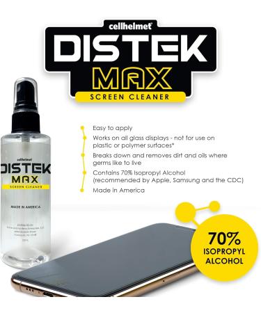 cellhelmet DISTEK Max Screen & Phone Cleaner - 70% Isopropyl Alcohol Disinfectant for All Glass Displays - 120mL / 4oz + Microfiber Cloth - Made in USA - Buy Online on GoSupps.com