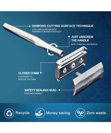 Double Edge Safety Razor - Classic Reusable Metal Razor for Men & Women | Includes 10 Blade Refill - Shop Now - Buy Online on GoSupps.com