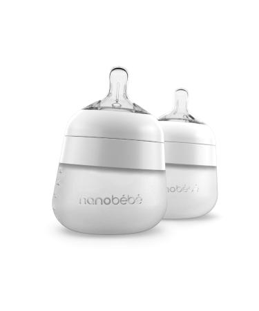 Nanob b Flexy Silicone Baby Bottle Anti-Colic Natural Feel Non-Collapsing Nipple Non-Tip Stable Base Easy to Clean 2-Pack White 5 oz White 5 Ounce 2-Pack