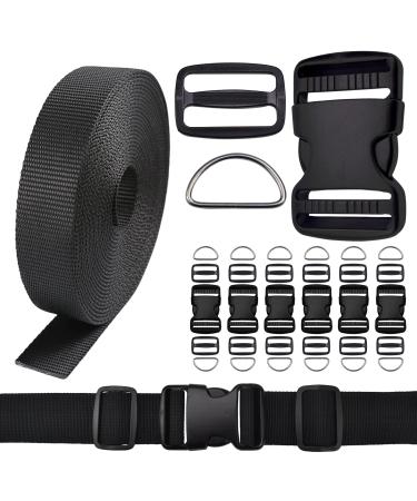 3/4 Inch Buckles Straps Set 6 Yards 3/4 Inch Black Nylon Webbing Strap 6 Pcs Plastic Buckle Dual Adjustable 12pcs Tri-glide Slide Clip Metal D Rings 3/4 Inch Set