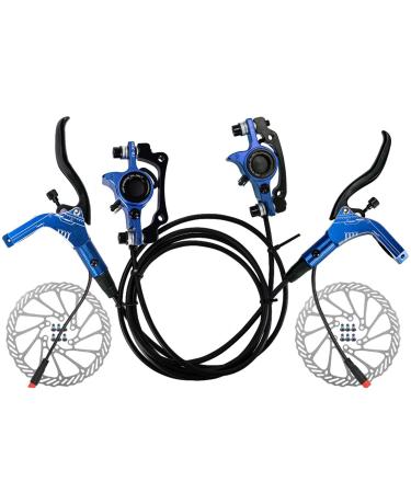 JFOYH E-Bike Electric Power-Off Hydraulic Brake Set with 160mm Rotors, Front and Rear Hydraulic Disc Brake Caliper Lever for Ebike/Scooter (Pre-Bled & Included Mount Adapter) Blue