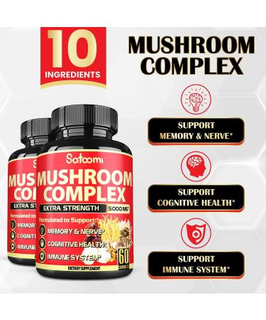 10-in-1 Mushroom Supplement Capsules 5000mg - 4 Month Supply - Immune Support Blend with Lion's Mane, Cordyceps, Reishi, Chaga - 120 Capsules - Buy Online on GoSupps.com