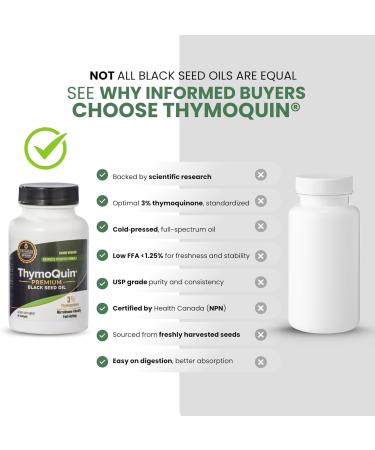 ThymoQuin Cold Pressed Black Seed Oil Capsules | USP-Grade Potent Full-Spectrum Formula with 3% Thymoquinone | Non-GMO Black Cumin Seed Oil Capsules for Daily Wellness & Vitality | 500mg 60 Softgel - Buy Online on GoSupps.com