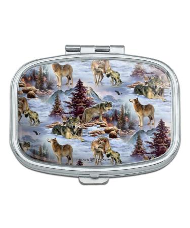 Wolf Pack Baby Wolves Snow Mountains Pattern Rectangle Pill Case Trinket Gift Box