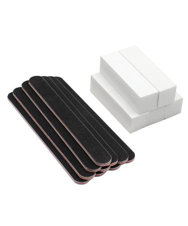 Almondcy Professional Nail Files Washable Double Sided Emery Boards 10 Pieces and Buffer Sanding Block File Nail Art Manicure Tools 5 Pieces (Black & White)